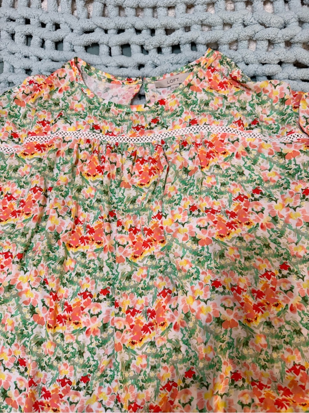 LOFT Floral Blouse in Green, Pink, Orange - Picture 14 of 16